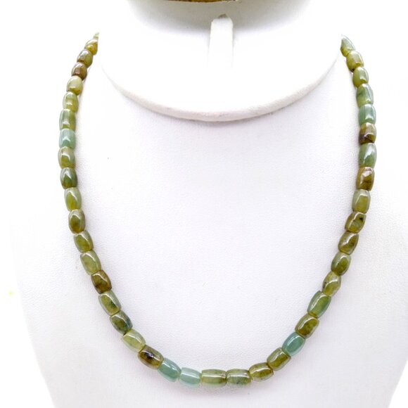 Jade Tube Bead Necklace, Boho Chic Stone Beads, Choker Length - Picture 1 of 4